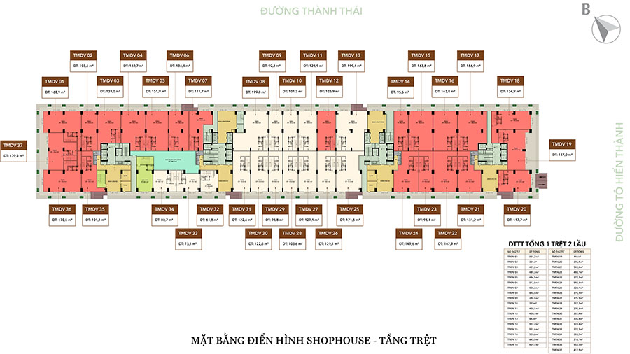 mặt bằng tầng trệt Shophouse Sunshine
