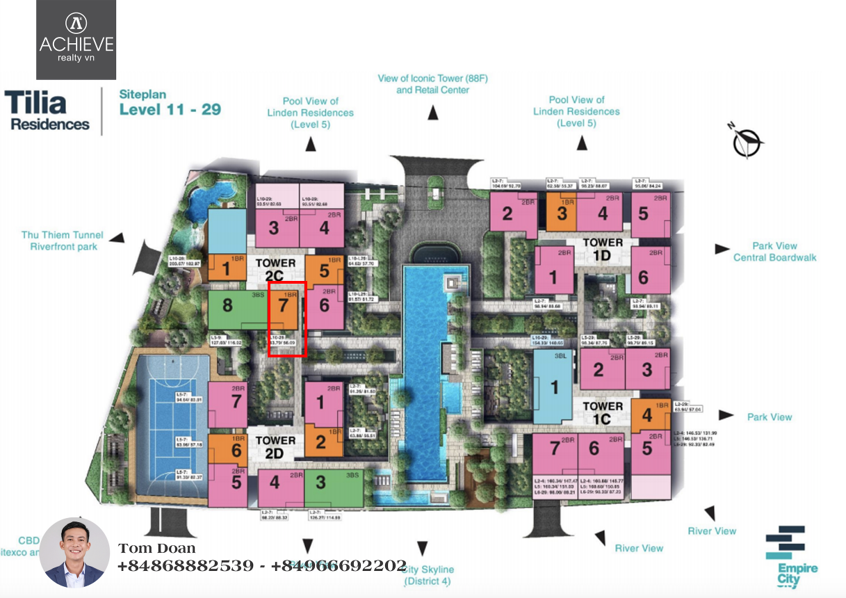 2 Bedroom Tilia Residences Tower for sale in Empire City Thu Thiem 92.33m2 -T1C.1x.5  EC034