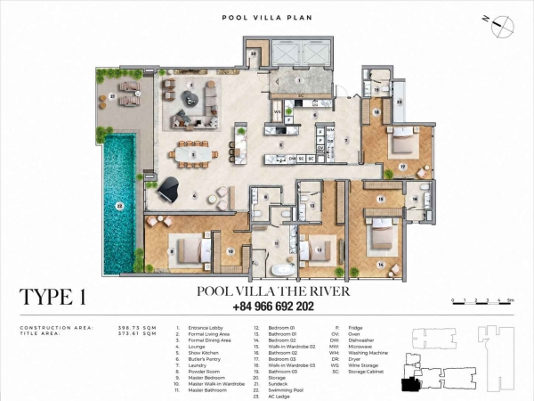 The River Thu Thiem Pool Villa for Rent: 4 Bedrooms, 380 m², Private Pool